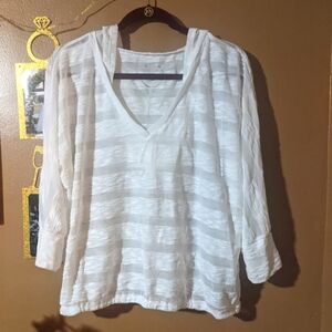 Semi Sheer lightweight/Swimsuit Cover-up White Hoodie Women's XL